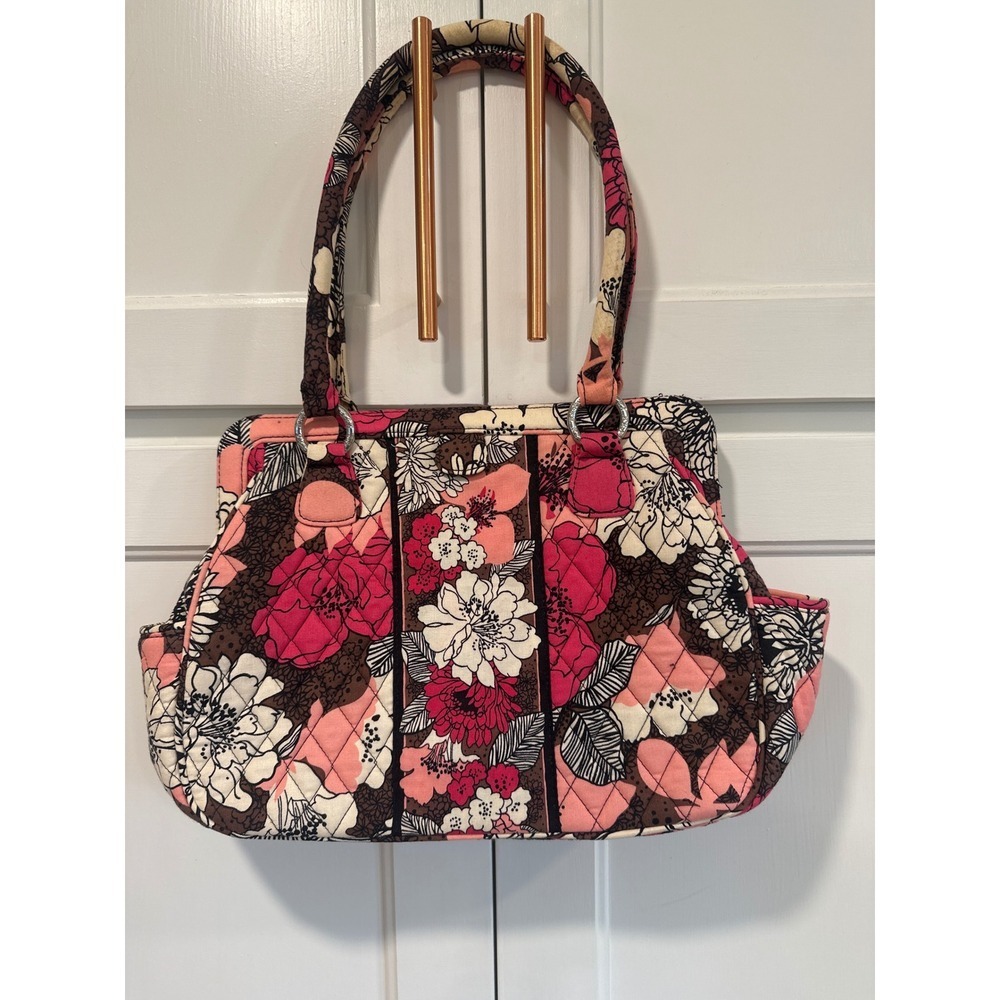 Vera Bradley Quilted Floral  Mocha Rouge Shoulder Bag Pink Brown Cream purse - Picture 5 of 9